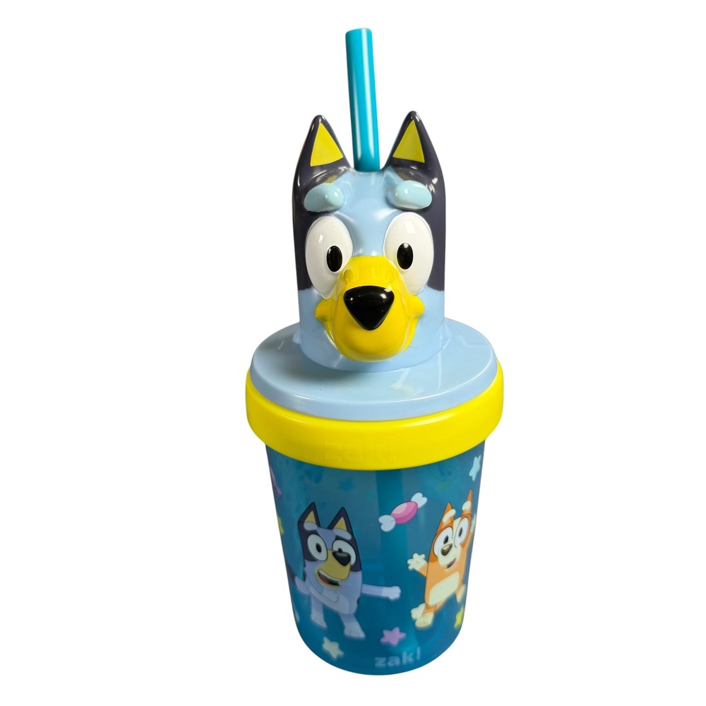 Zak Designs Bluey 3D Sculpted Lid Tumbler 13oz Kids Cup‎ with Straw Blue Yellow